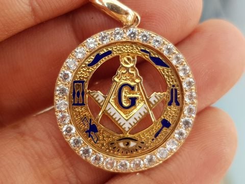  mặt dây chuyền masonic xưa vàng 10k 
