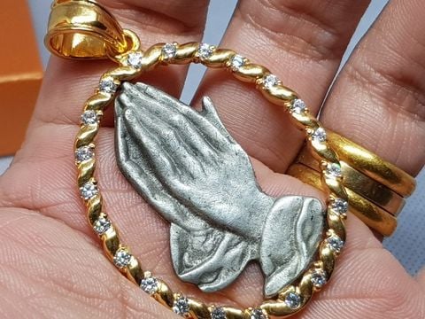  mặt dây chuyền công giáo bạc xi vàng đính đá 