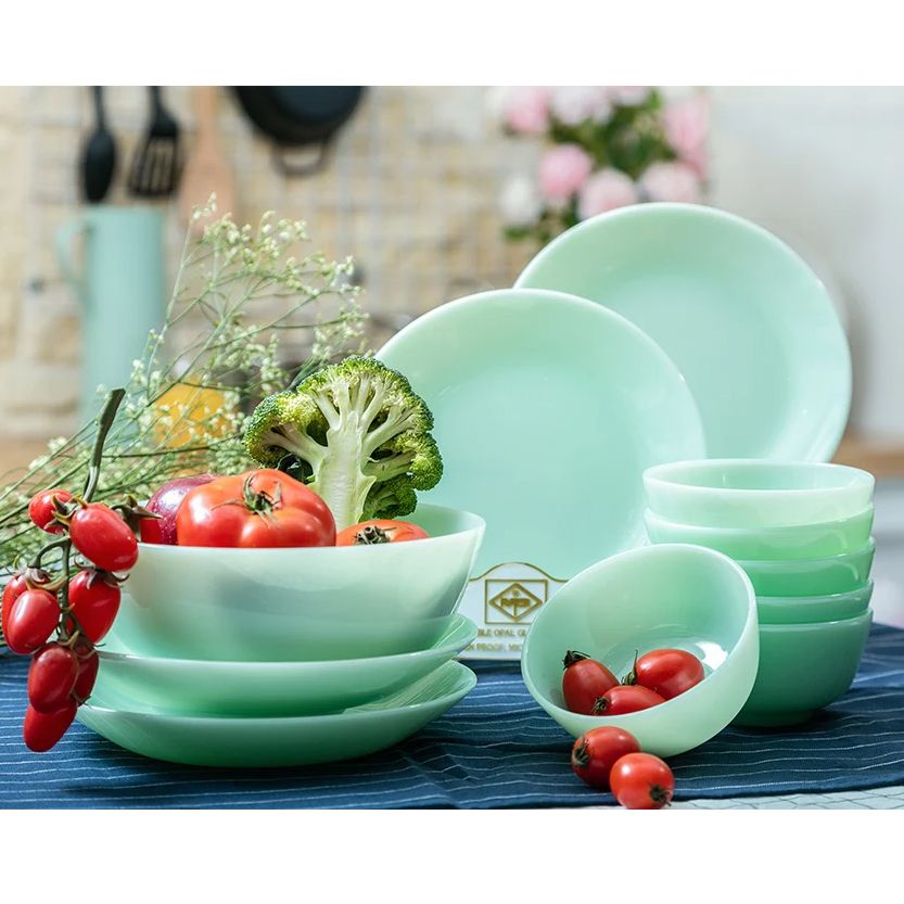 Bộ đồ ăn 11 sản phẩm màu Xanh Ngọc Lục Bảo (không viền vàng) dành cho 4-6 người