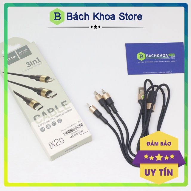 Cáp sạc 3 đầu Hoco X26 3in1 dài 1M (Iphone/Micro/Type-C)