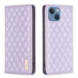  Cho iPhone 13 Diamond Lattice Magnetic Leather Flip Case (Màu tím) 