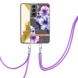  Dành cho Samsung Galaxy S23 5G Dòng Hoa và Thực vật Ốp điện thoại IMD TPU có dây buộc (Hoa hồng xanh) 