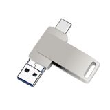  128GB USB 3.0 + 8 Pin + USB-C / loại C 3 trong 1 Điện thoại Máy tính kim loại có thể xoay (Xám bạc) 
