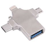  4 trong 1 8 pin + micro USB + USB-C / Type-C đến USB Metal Card đầu đọc 