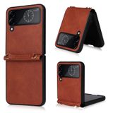  Đối với Bao da điện thoại Samsung Galaxy Z Flip4 Lambskin Texture Leather Case có dây buộc (Hồng) 