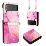  Đối với bao da điện thoại Samsung Galaxy Z Flip4 Crossbody Marble Pattern Leather Case (Pink Purple Gold LS001) 