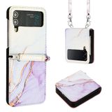  Đối với bao da điện thoại Samsung Galaxy Z Flip4 Crossbody Marble Pattern Leather Case (Pink Purple Gold LS001) 