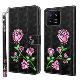  Đối với Xiaomi 13 3D Painted Pattern Leather Phone Case (Hoa hồng) 