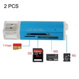  2 PCS Đa tất cả trong 1 USB 2.0 Đầu đọc thẻ nhớ Micro SD SDHC TF M2 MMC MS PRO DUO (Màu tím) 