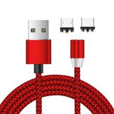  2 trong 1 USB sang Micro USB + USB-C / Type-C Đầu nối kim loại từ tính Nylon Cáp dữ liệu từ tính bện hai màu, Chiều dài cáp: 1m (Đen) 