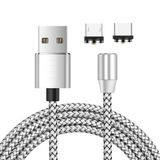  2 trong 1 USB sang Micro USB + USB-C / Type-C Đầu nối kim loại từ tính Nylon Cáp dữ liệu từ tính bện hai màu, Chiều dài cáp: 1m (Đen) 