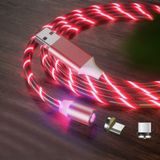  2 trong 1 USB to Type-C / USB-C + Micro USB Magnetic hấp thụ từ tính Cáp sạc Streamer đầy màu sắc, Chiều dài: 1m (Đèn đỏ) 