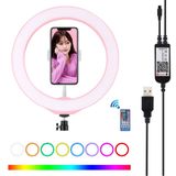  PULUZ 10,2 inch 26 cm USB RGBW Vòng LED có thể thay đổi độ sáng Vlogging Đèn video chụp ảnh với đầu chân bóng & điều khiển từ xa & kẹp điện thoại (Đen) 