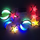  1.65m 10 đèn Mô hình pin LED Star Moon Light Chuỗi Eid Al-Adha Mặt dây chuyền trang trí (Trắng-Trắng) 