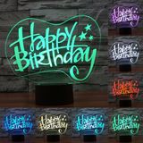  Chúc mừng sinh nhật Phong cách cảm ứng 3D Điều khiển Công tắc Đèn LED, 7 màu Đổi màu Sáng tạo Đèn bàn Stereo Trực quan Đèn ngủ 