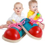  1 cặp Đồ chơi trẻ em giáo dục Đồ chơi thực hành buộc dây giày bằng gỗ 