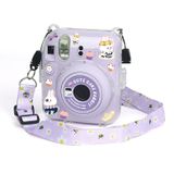  Đối với FUJIFILM instax mini 12 Hộp đựng máy ảnh acrylic cứng pha lê có dây đeo vai (Hoa cúc tím DIY) 