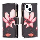  Dành cho iPhone 15 Bao da điện thoại có dây kéo hoa văn vẽ màu (Hoa hướng dương) 