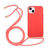  Dành cho iPhone 15 Plus Chất liệu rơm lúa mì + Ốp điện thoại TPU có dây buộc (Màu đỏ) 