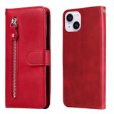  Dành cho iPhone 15 Plus Fashion Calf Texture Zipper Leather Case (Nâu) 