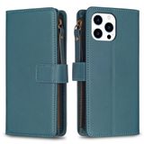  Dành cho iPhone 15 Pro 9 Khe cắm thẻ Zipper Wallet Leather Flip Phone Case (Màu tím đậm) 