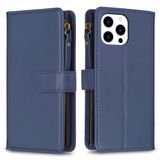  Dành cho iPhone 15 Pro 9 Khe cắm thẻ Zipper Wallet Leather Flip Phone Case (Màu tím đậm) 