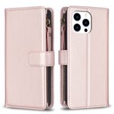  Dành cho iPhone 15 Pro 9 Khe cắm thẻ Zipper Wallet Leather Flip Phone Case (Màu tím đậm) 