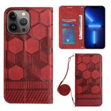  Dành cho iPhone 15 Pro Crossbody Football Texture Vỏ điện thoại PU từ tính (Màu đỏ) 