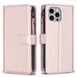  Đối với iPhone 15 Pro Max 9 khe cắm thẻ Zipper Wallet Leather Flip Phone Case (Màu xanh lá cây) 