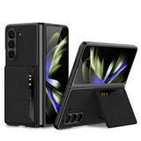  Dành cho Samsung Galaxy Z Fold5 5G Da chính hãng Khe cắm thẻ Da trơn Ốp lưng Vỏ điện thoại (Chất lượng bạc) 