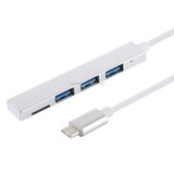  T-809B TF Card Reader + 3 x USB 3.0 Ports to USB-C / Type-C HUB Converter, Cable Length: 13cm (Grey) 