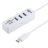  Đầu đọc thẻ TF / SD 2 trong 1 + 3 x Cổng USB 3.0 sang Bộ chuyển đổi HUB USB-C / Type-C, Chiều dài cáp: 26cm (Trắng) 