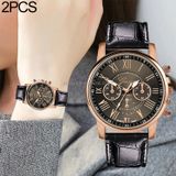  2 PCS Đồng hồ thạch anh ba mắt sáu kim giả dây lưng cho nữ / nam (Xanh lam) 