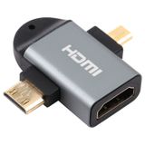  2 trong 1 Mini HDMI Nam + Micro HDMI Nam đến HDMI Bộ chuyển đổi đầu mạ vàng nữ 