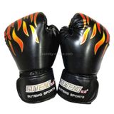  SUTENG Flame Pattern Găng tay đấm bốc da PU dành cho người lớn (Đen) 