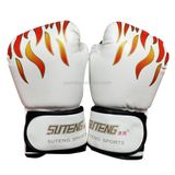  SUTENG Flame Pattern Găng tay đấm bốc da PU dành cho người lớn (Đen) 