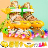  Trẻ em có thể điều chỉnh Đèn nháy đầy đủ Bộ giày trượt patin bốn bánh lăn đơn, Kích thước: S (Đỏ) 
