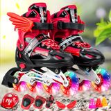  Trẻ em có thể điều chỉnh Đèn nháy đầy đủ Bộ giày trượt patin bốn bánh lăn đơn, Kích thước: S (Đỏ) 