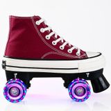  Flash Roller Skates Giày dành cho Người lớn Trẻ em Bốn bánh Vải Trượt patin Giày trượt Roller Double Row Giày trượt patin, Kích thước: 36 (Màu đỏ tía + Túi đặc biệt) 