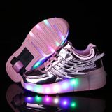  K02 LED Light Double Wheel Wing Roller Skating Shoes Giày thể thao, Size: 37 (Đen) 