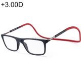  Kính viễn thị có dây đeo cổ có thể điều chỉnh chống tia xanh, + 3,00D (Đen) 