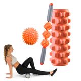  3 trong 1 Con lăn xốp Eva Foam Thư giãn cơ bắp Bộ cột Yoga, Chiều dài: 33cm (Răng sói màu cam) 