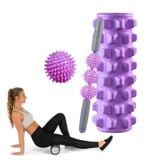  3 trong 1 Con lăn xốp Eva Bộ cột Yoga thư giãn cơ rỗng, Chiều dài: 45cm (Răng sói tím) 