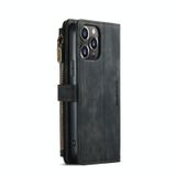  Dành cho iPhone 13 Pro Max CaseMe-C30 PU + TPU Bao da lật ngang đa chức năng có ngăn chứa & khe cắm thẻ & ví & túi khóa kéo (Đen) 