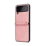  Đối với Bao da điện thoại Samsung Galaxy Z Flip4 Lambskin Texture Leather Case có dây buộc (Hồng) 