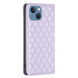  Cho iPhone 13 Diamond Lattice Magnetic Leather Flip Case (Màu tím) 