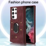  Dành cho Samsung Galaxy S23 Ultra 5G Armor Ring Wallet Back Cover Phone Case (Đỏ rượu vang) 