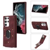  Dành cho Samsung Galaxy S23 Ultra 5G Armor Ring Wallet Back Cover Phone Case (Đỏ rượu vang) 