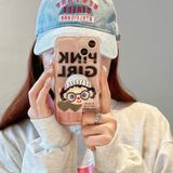  Dành cho iPhone 14 Pro Cartoon Glasses Girl Holder Phone Case (Màu hồng) 