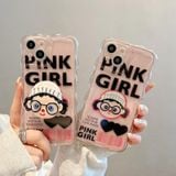  Dành cho iPhone 13 Pro Max Cartoon Glasses Girl Holder Phone Case (Màu hồng) 
